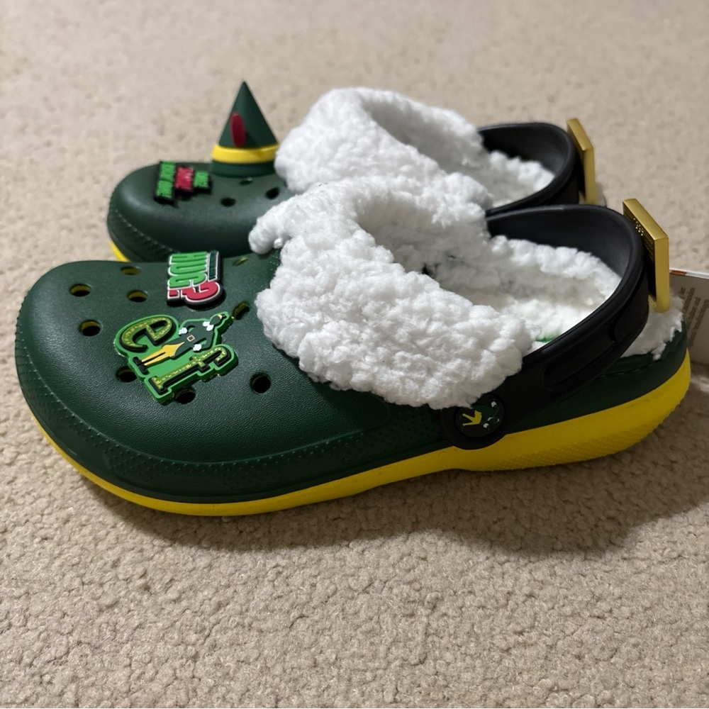 Crocs Buddy The Elf Kids Size 3 Fleece Lined Christmas Clogs Mules Shoes Green - Picture 1 of 11